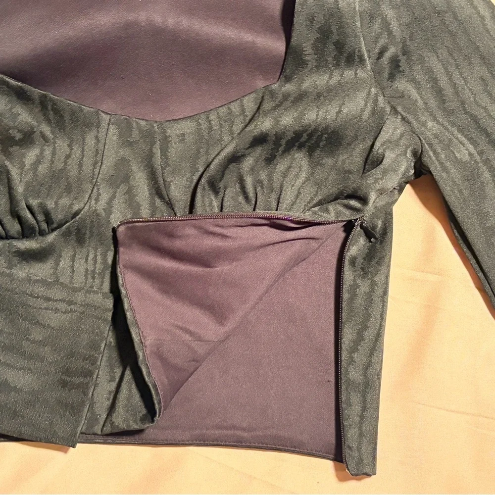Black Textured Crop Top + Black Bustier Long Sleeve Set